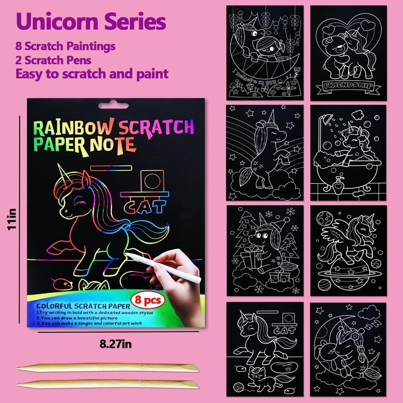 JUNQIU US JUNQIU Scratch Art for Kids, Rainbow Scratch Paper Art Set - Unicorn, Arts and Crafts for Girls Boys Ages 4-8, Kid Activity & Christmas Crafts, Stocking Stuffers for Kids - Image 5